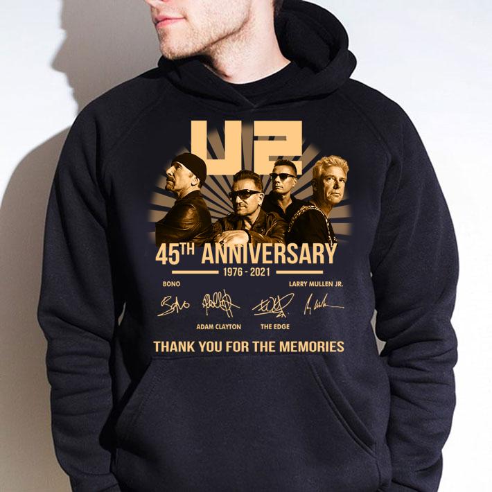 U2 Rock band 45th anniversary 1976-2021 signatures thank you for the memories t-shirt hoodie