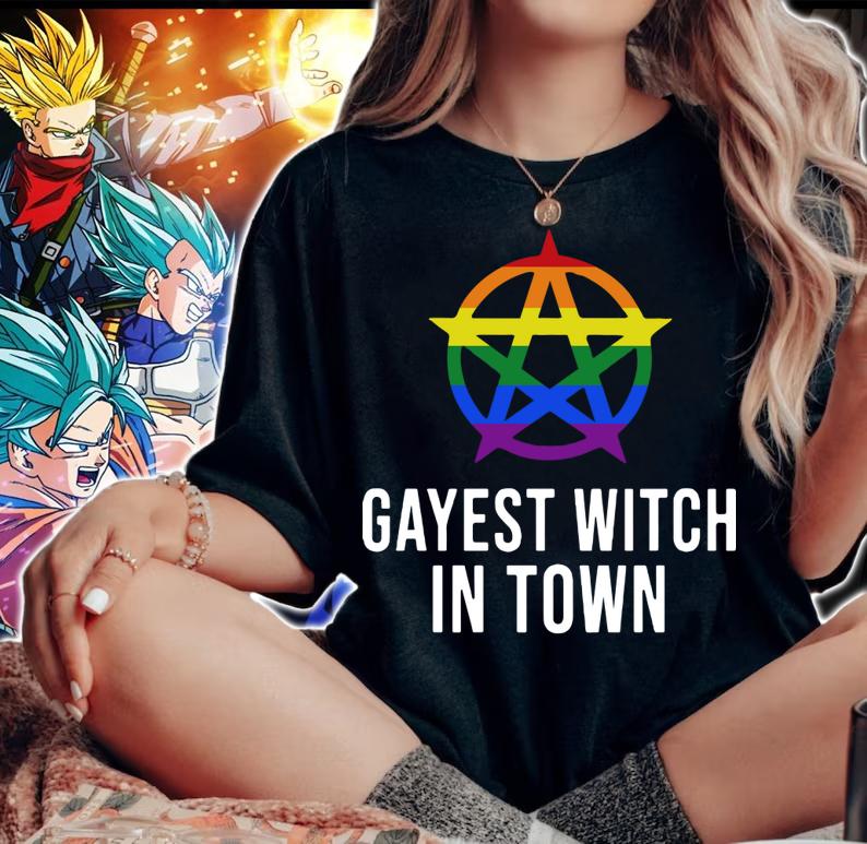 Gay Witch Lgbt Quote Rainbow Pentagram Halloween t-shirt woman shirt