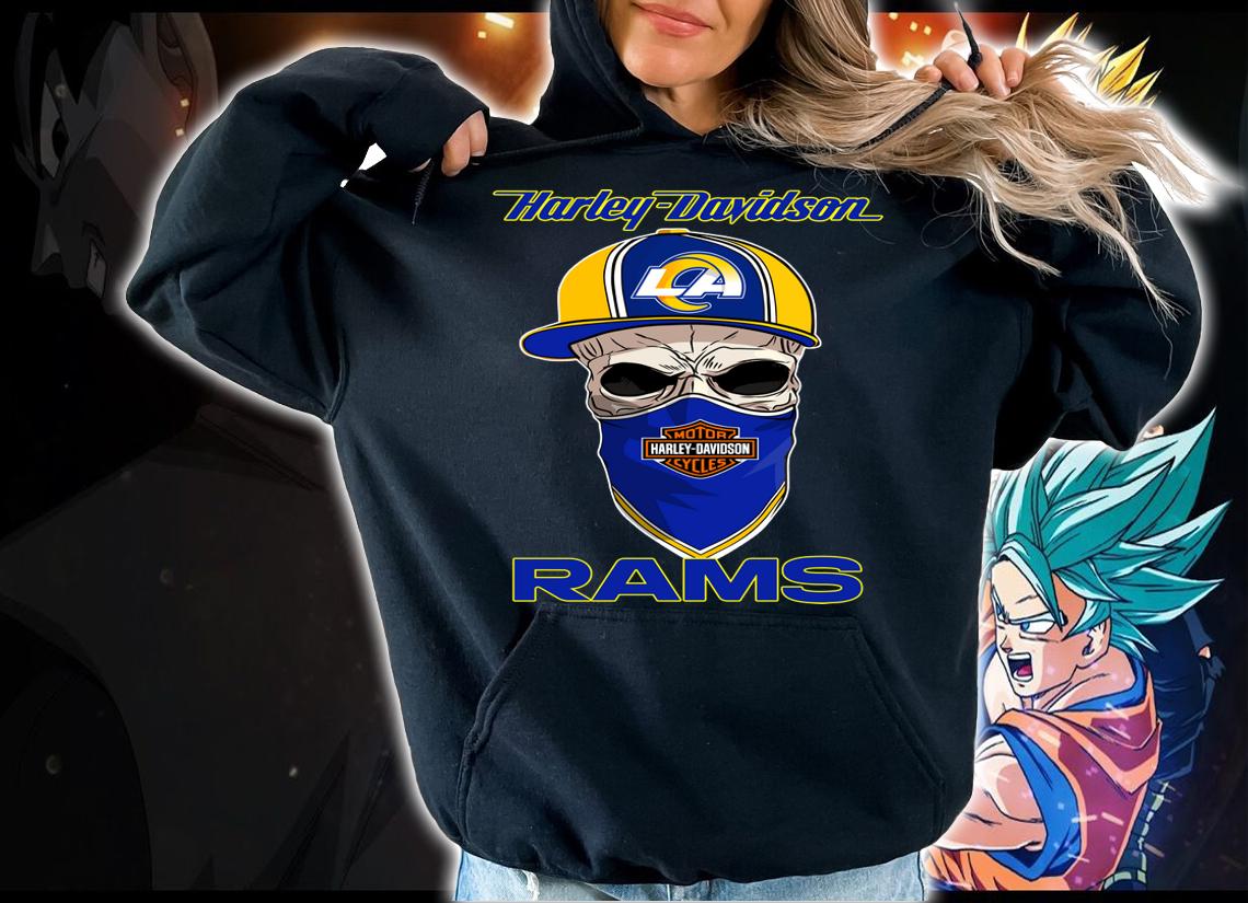 Los Angeles Rams skull wearing Harley-Davidson Cycles mask t-shirt hoodie