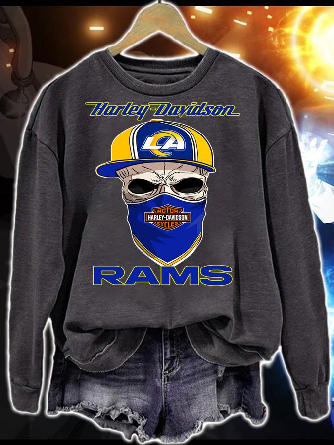 Los Angeles Rams skull wearing Harley-Davidson Cycles mask t-shirt sweatshirt
