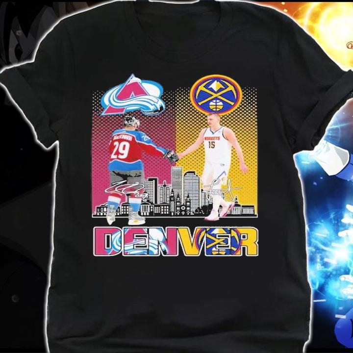 Denver Nathan MacKinnon and Nikola Jokic signatures t-shirt shirt
