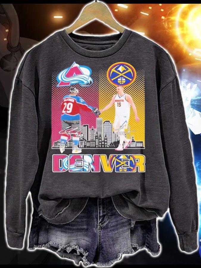 Denver Nathan MacKinnon and Nikola Jokic signatures t-shirt sweatshirt