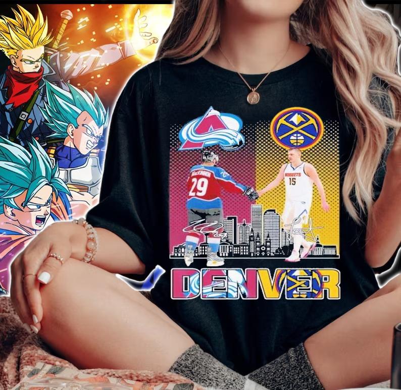 Denver Nathan MacKinnon and Nikola Jokic signatures t-shirt woman shirt