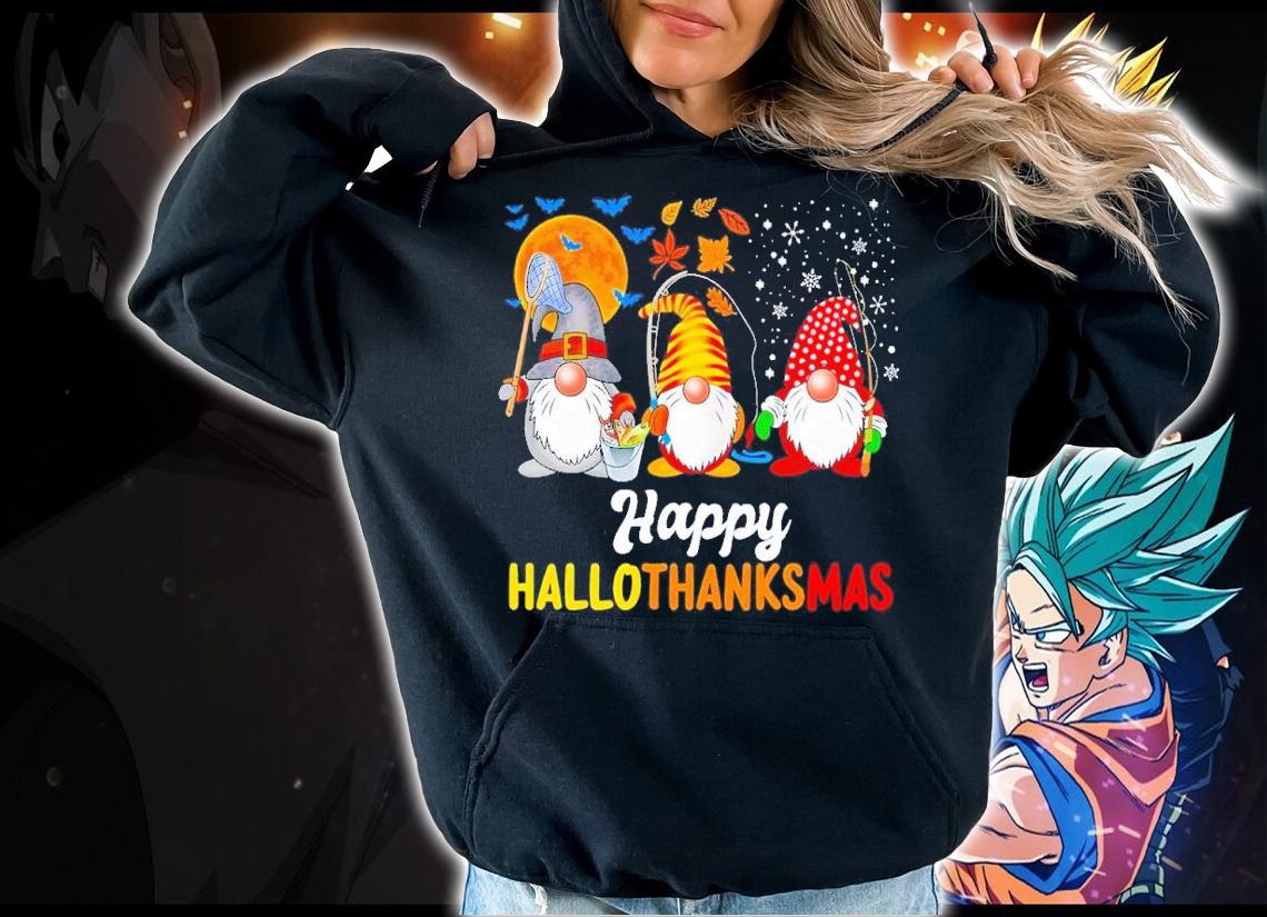 Fishing Gnomies Happy HalloThanksMas shirt t-shirt hoodie