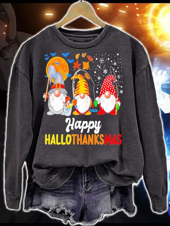 Fishing Gnomies Happy HalloThanksMas shirt t-shirt sweatshirt