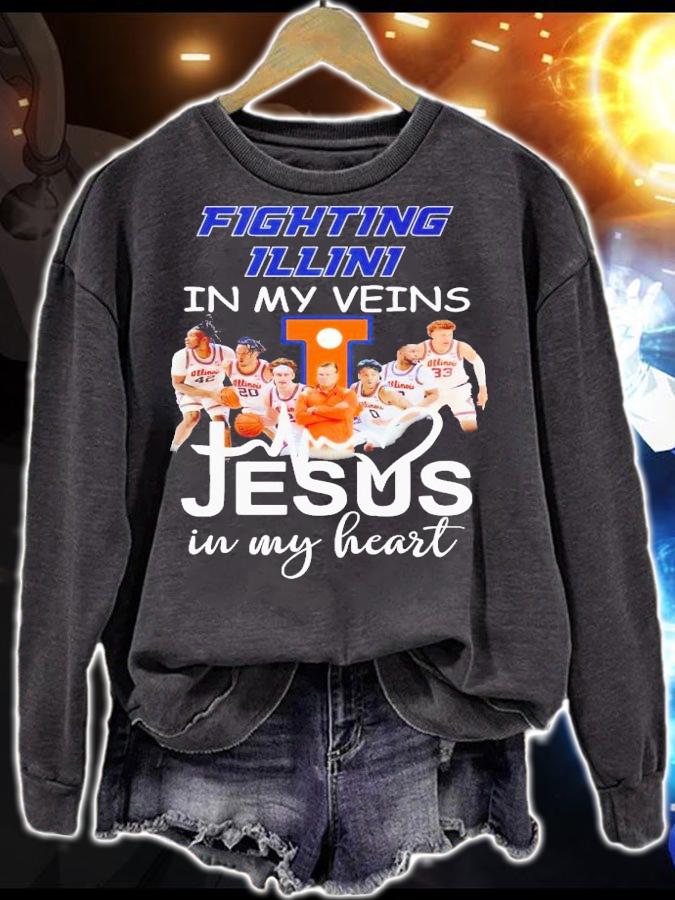Illinois Fighting Illini in my veins Jesus in my heart shirt t-shirt sweatshirt