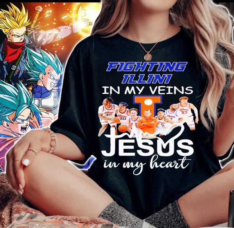 Illinois Fighting Illini in my veins Jesus in my heart shirt t-shirt woman shirt