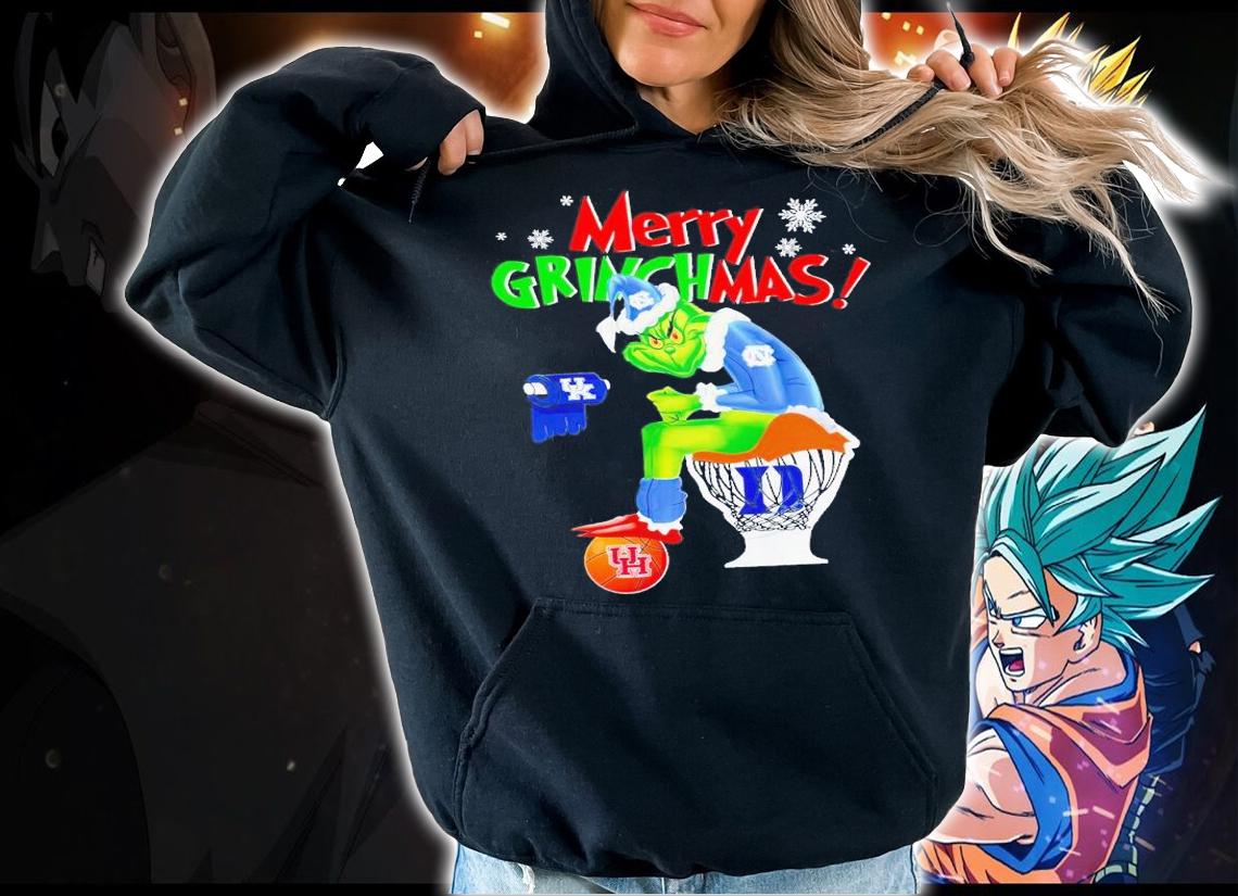 Merry Grinchmas The Grinch Carolina Tar Heels toilet on Kentucky Wildcats Duke Blue Devils and Houston Cougars shirt t-shirt hoodie