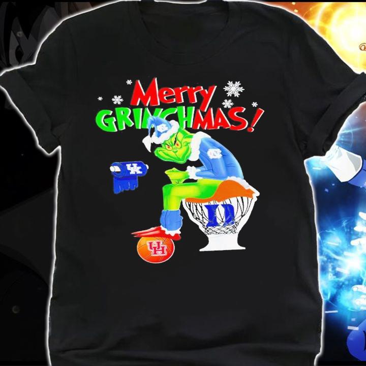 Merry Grinchmas The Grinch Carolina Tar Heels toilet on Kentucky Wildcats Duke Blue Devils and Houston Cougars shirt t-shirt shirt