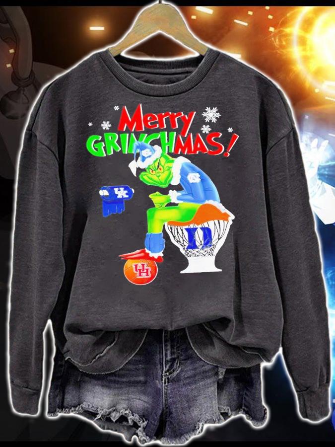 Merry Grinchmas The Grinch Carolina Tar Heels toilet on Kentucky Wildcats Duke Blue Devils and Houston Cougars shirt t-shirt sweatshirt