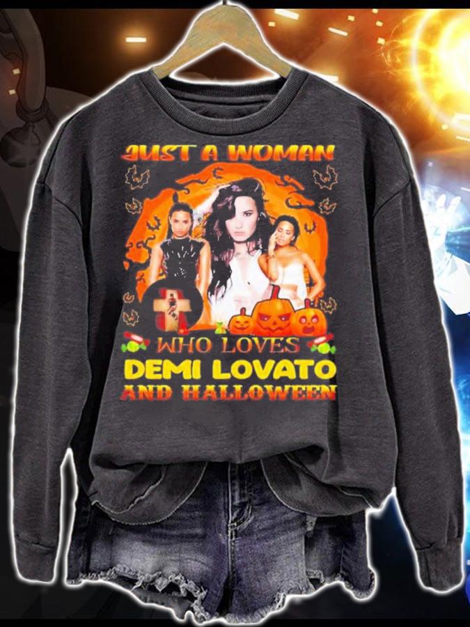 Just A Woman Who Loves Demi Lovato And Halloween Shirt t-shirt sweatshirt