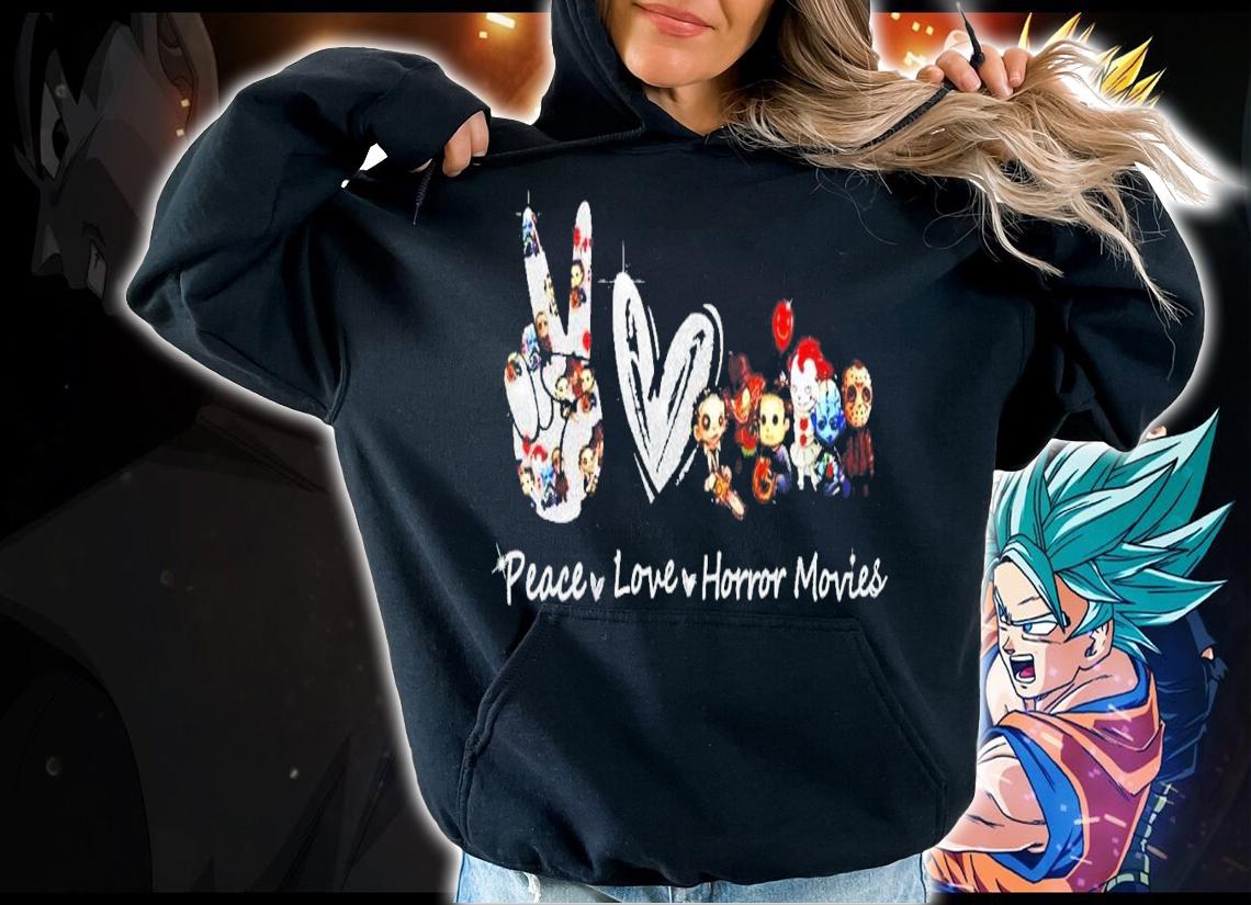 Peace Love Horror Movies Chibi Characters Halloween T-Shirt t-shirt hoodie