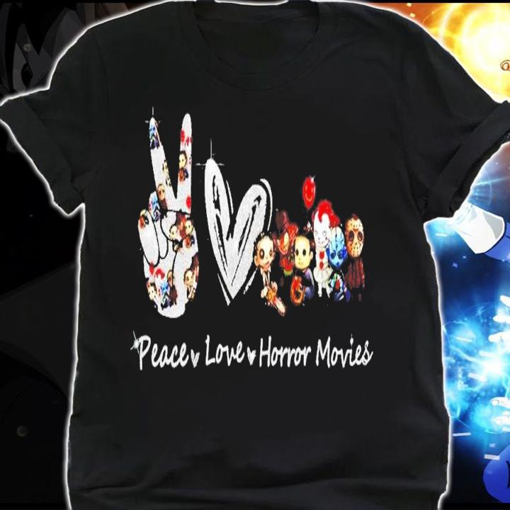 Peace Love Horror Movies Chibi Characters Halloween T-Shirt t-shirt shirt