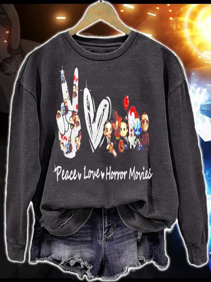 Peace Love Horror Movies Chibi Characters Halloween T-Shirt t-shirt sweatshirt