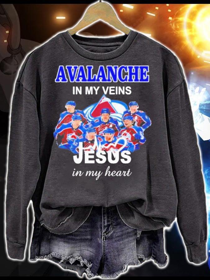 Colorado Avalanche in my veins Jesus in my heart signatures shirt t-shirt sweatshirt