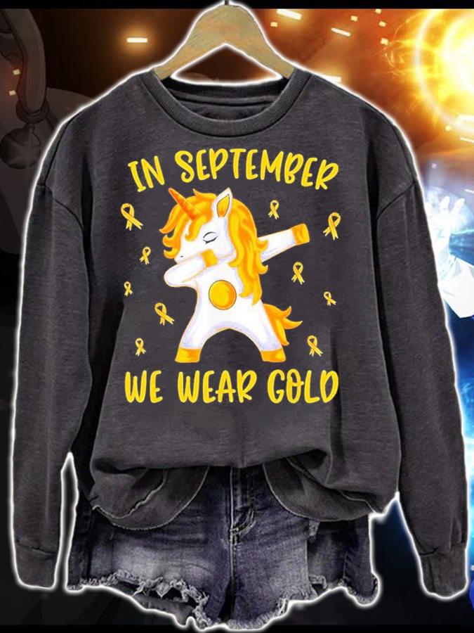 Unicorn Dabbing In September We Wear Gold Childhood Cancer Awareness Shirt t-shirt sweatshirt