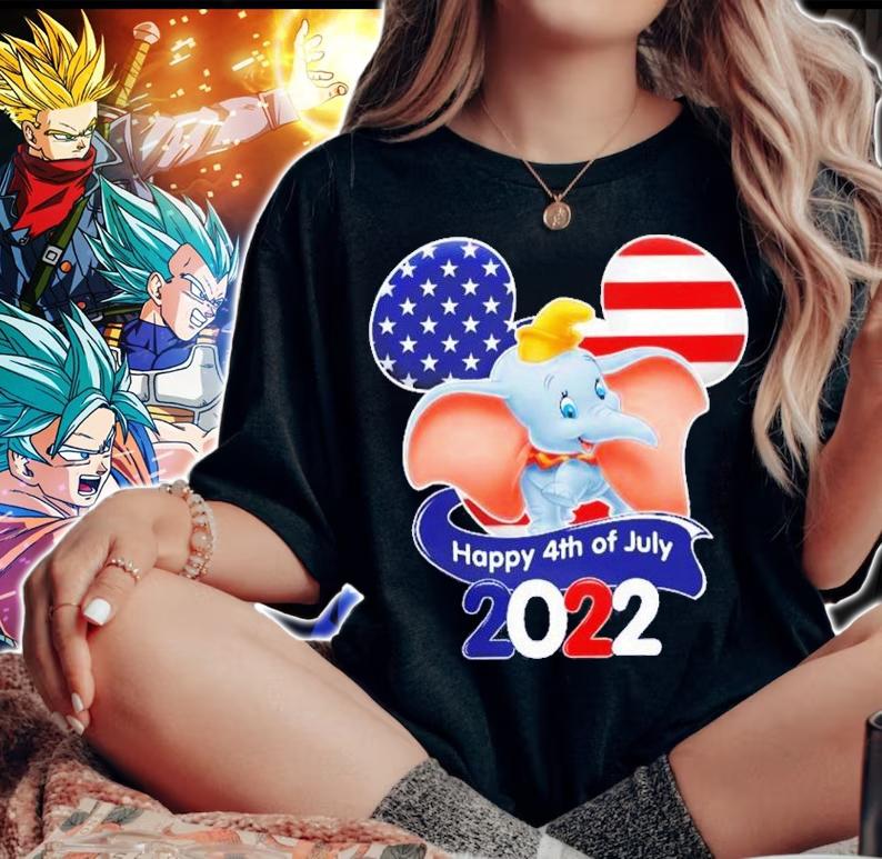 Dumbo The Elephant Flag 4th Of July Colorful Disney Graphic Cartoon T-Shirt t-shirt woman shirt