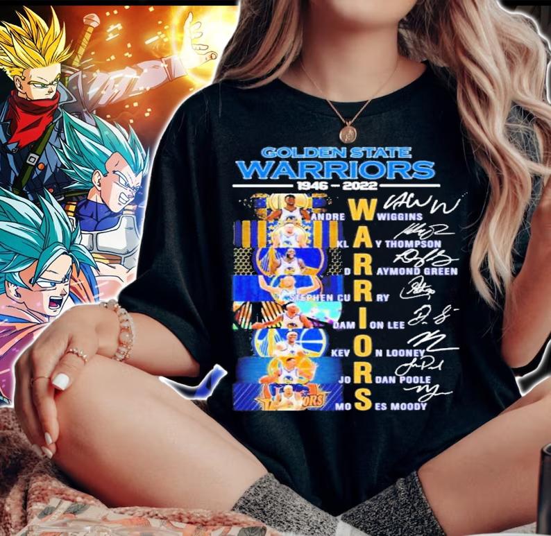 Golden State Warriors 1946-2022 NBA Finals Champions Signatures T-Shirt t-shirt woman shirt