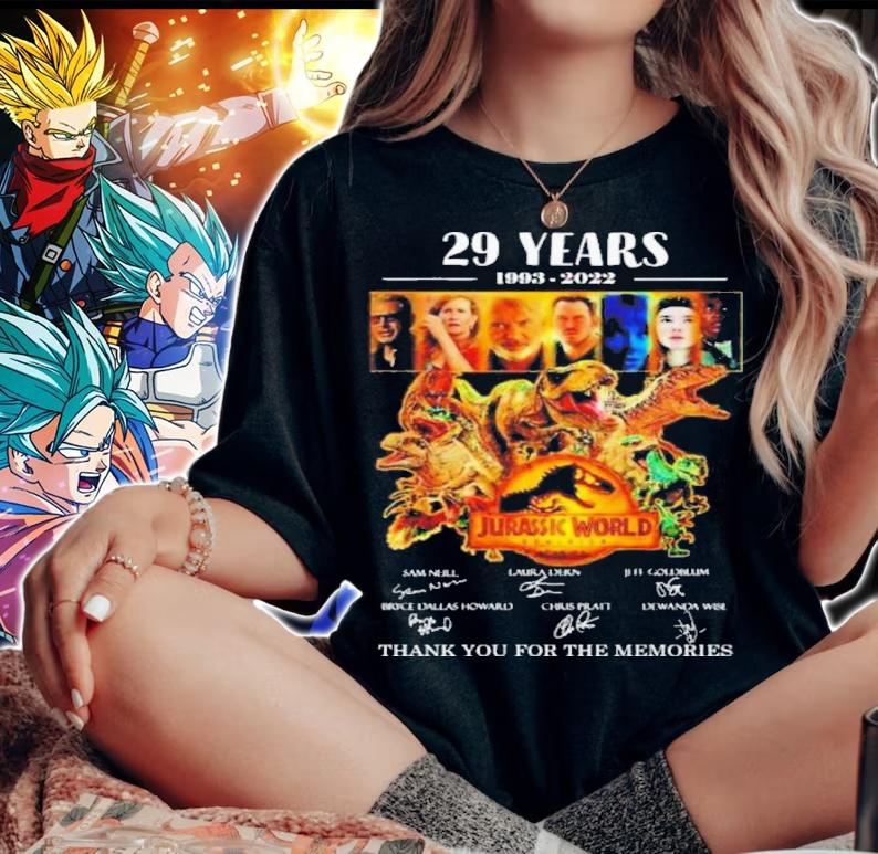Jurassic World Dominion 29 Years 1993-2023 Signatures Thank You For The Memories Shirt t-shirt woman shirt