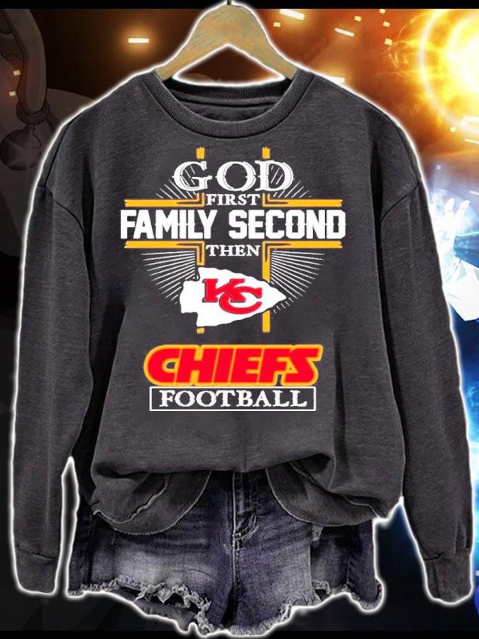 Kansas City Chiefs God First Family Second Then Chiefs Football Shirt t-shirt sweatshirt