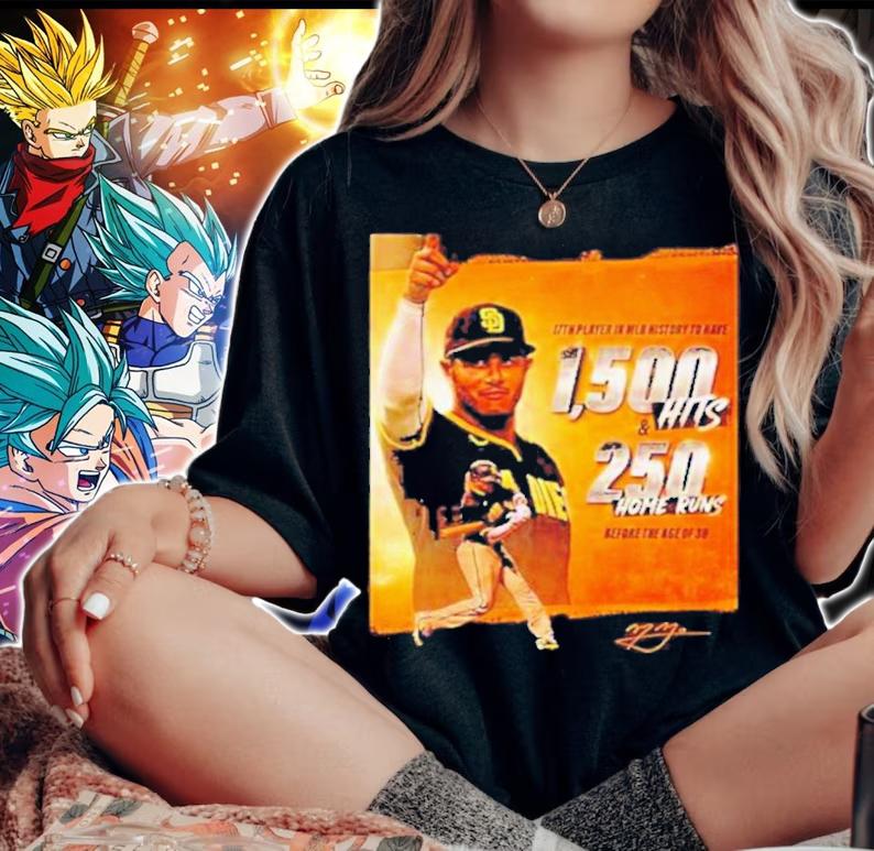 Manny Machado 1500 Hits And 250 Home Runs MLB Signature T-Shirt t-shirt woman shirt