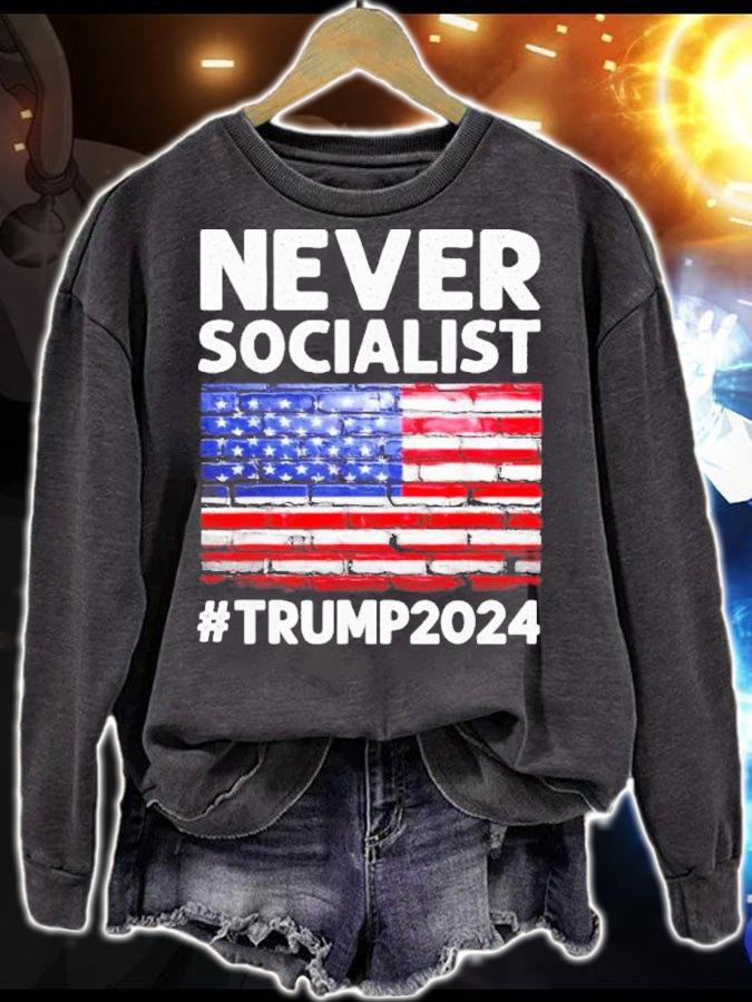 Never Socialist Trump 2024 USA Flag Shirt t-shirt sweatshirt