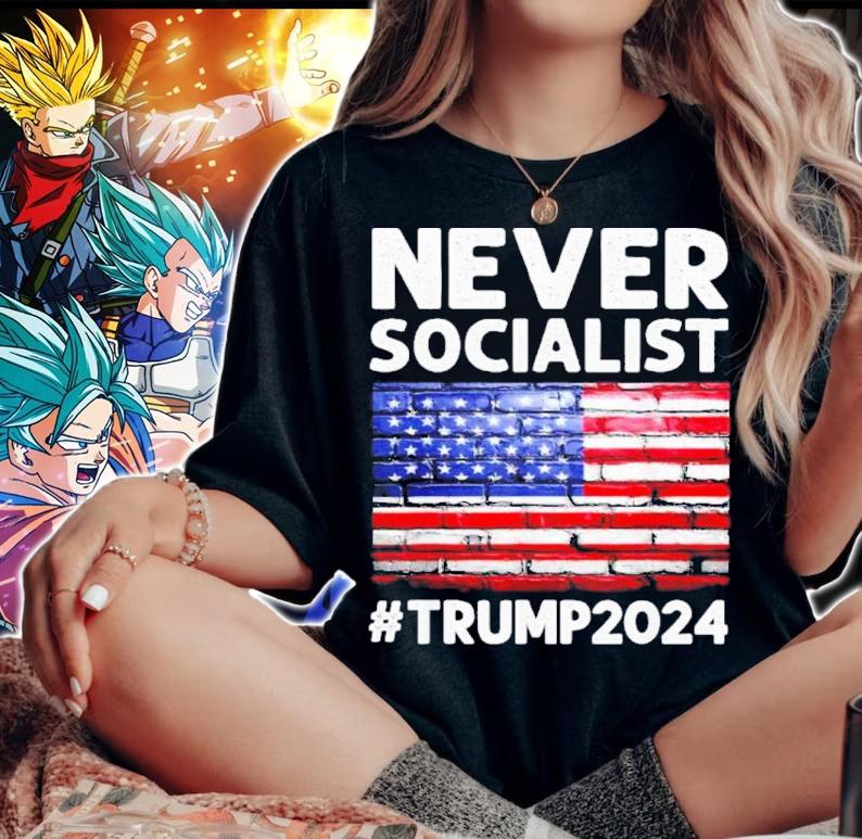 Never Socialist Trump 2024 USA Flag Shirt t-shirt woman shirt
