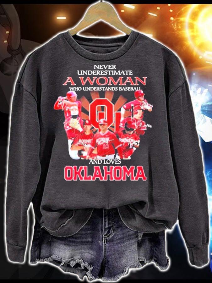 Never Underestimate A Woman Who Understands Baseball And Loves Oklahoma Sooners Finals t-shirt sweatshirt