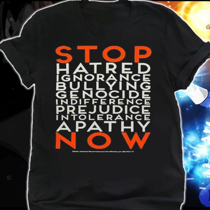 Stop Hatred Ignorance Bullying Genocide Indifference Prejudice Intolerance Apathy Now T-Shirt t-shirt shirt