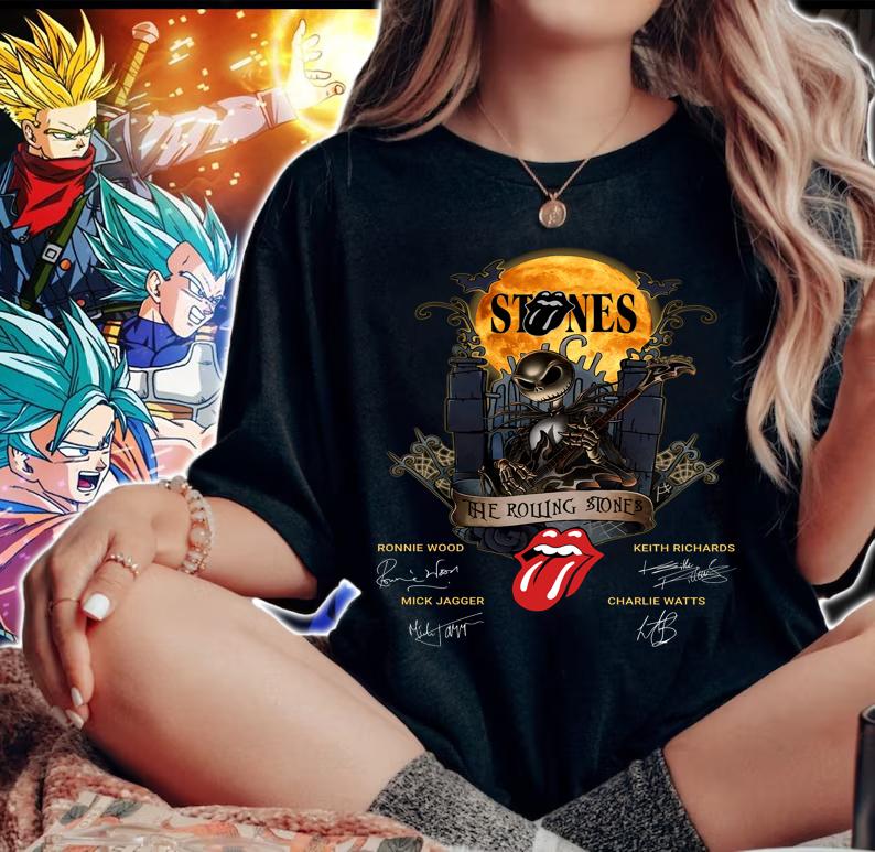 Halloween The Rolling Stones Jack Skellington Signatures t-shirt woman shirt