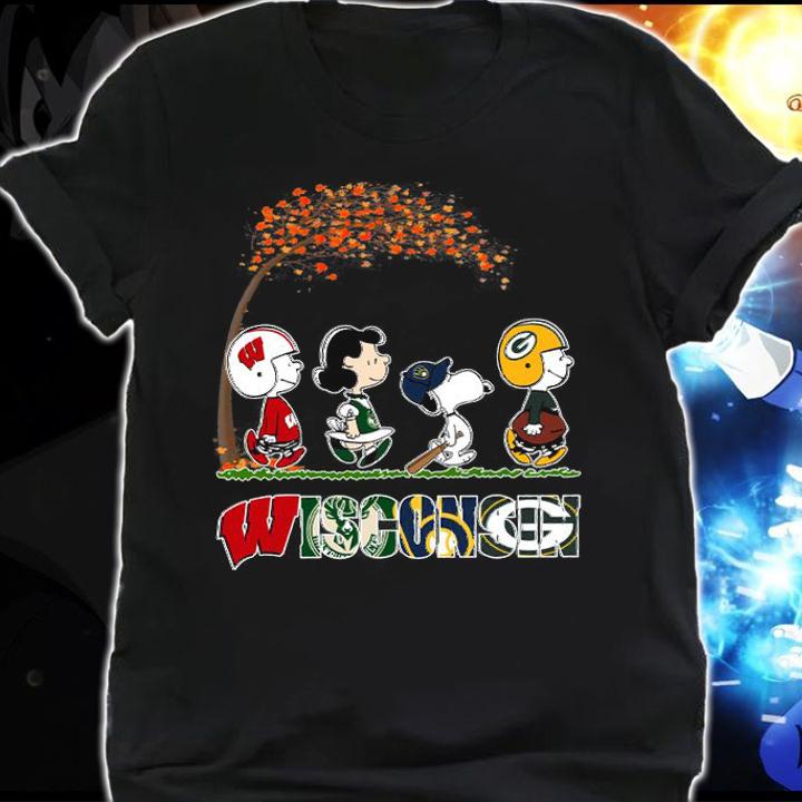 Wisconsin Sports Teams Snoopy Peanuts Characters Packers Milwaukee Brewers t-shirt shirt