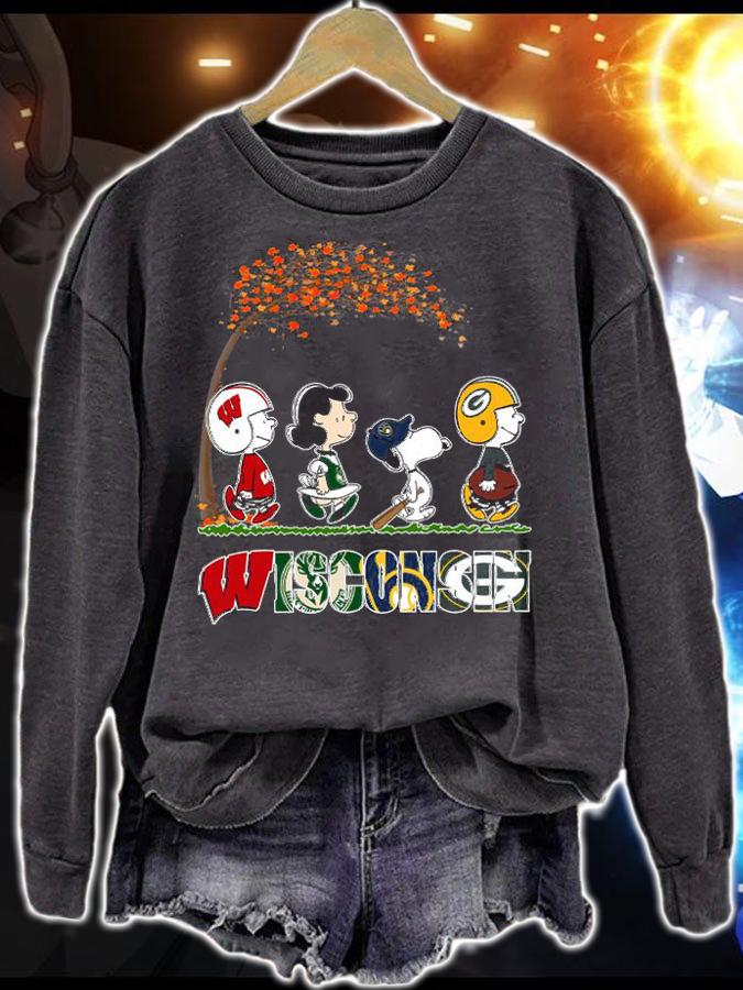 Wisconsin Sports Teams Snoopy Peanuts Characters Packers Milwaukee Brewers t-shirt sweatshirt