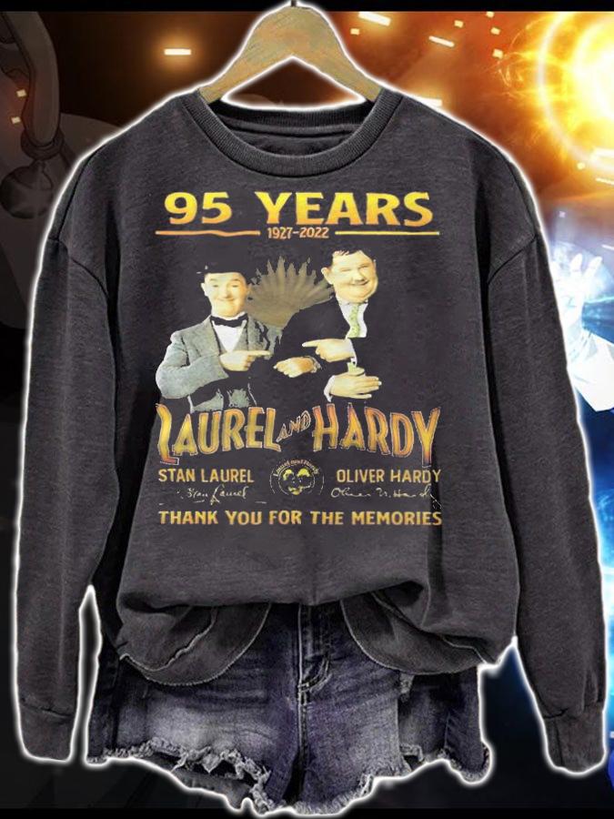 95 years 1927-2022 Laurel and Hardy signatures thank you for the memories shirt t-shirt sweatshirt