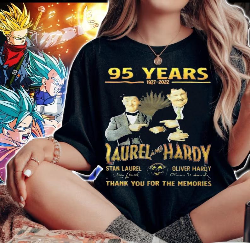 95 years 1927-2022 Laurel and Hardy signatures thank you for the memories shirt t-shirt woman shirt
