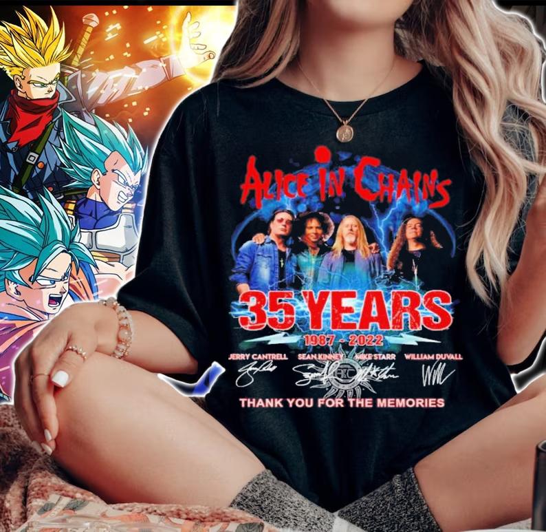 Alice In Chains 35 Years 1987-2022 Signatures Thank You For The Memories t-shirt woman shirt