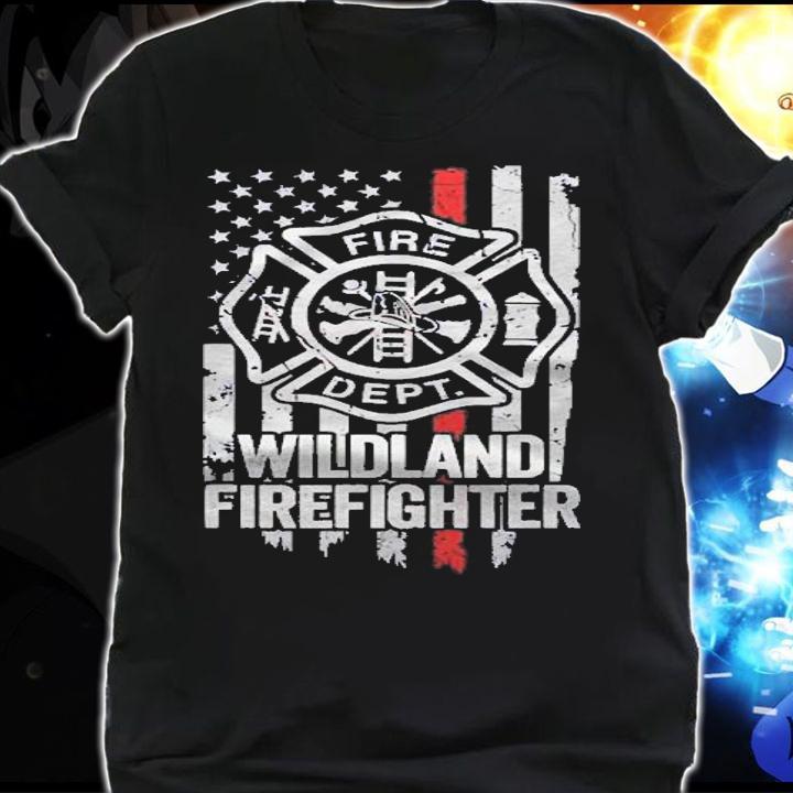 American Flag Firefighter Red Thin Line Wildland Firefighter shirt t-shirt shirt
