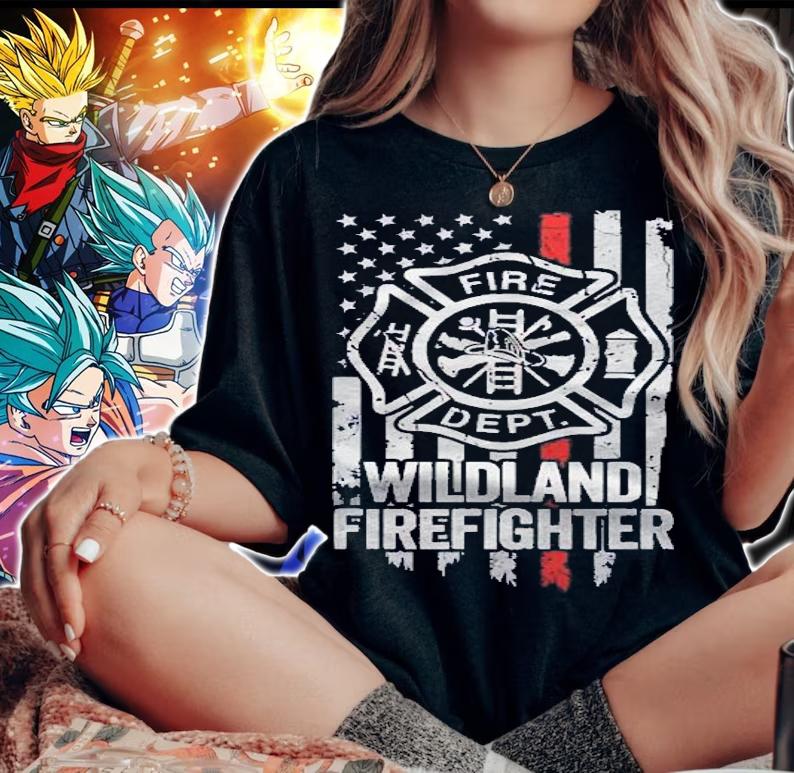 American Flag Firefighter Red Thin Line Wildland Firefighter shirt t-shirt woman shirt