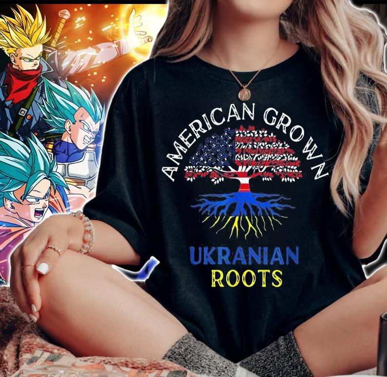 American Grown Ukrainian Roots Ukrainian Flag T-Shirt t-shirt woman shirt