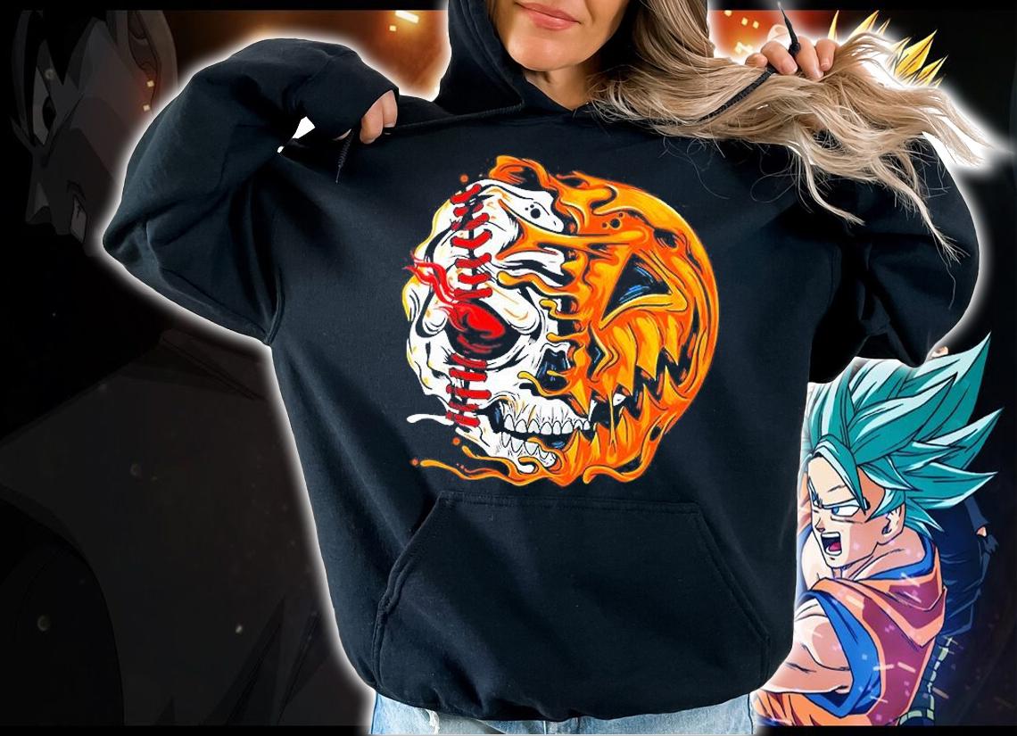 Baseball Player Halloween Pumpkin Skeleton Skull T-Shirt t-shirt hoodie
