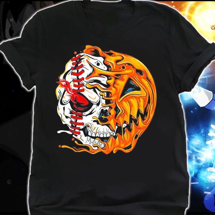 Baseball Player Halloween Pumpkin Skeleton Skull T-Shirt t-shirt shirt