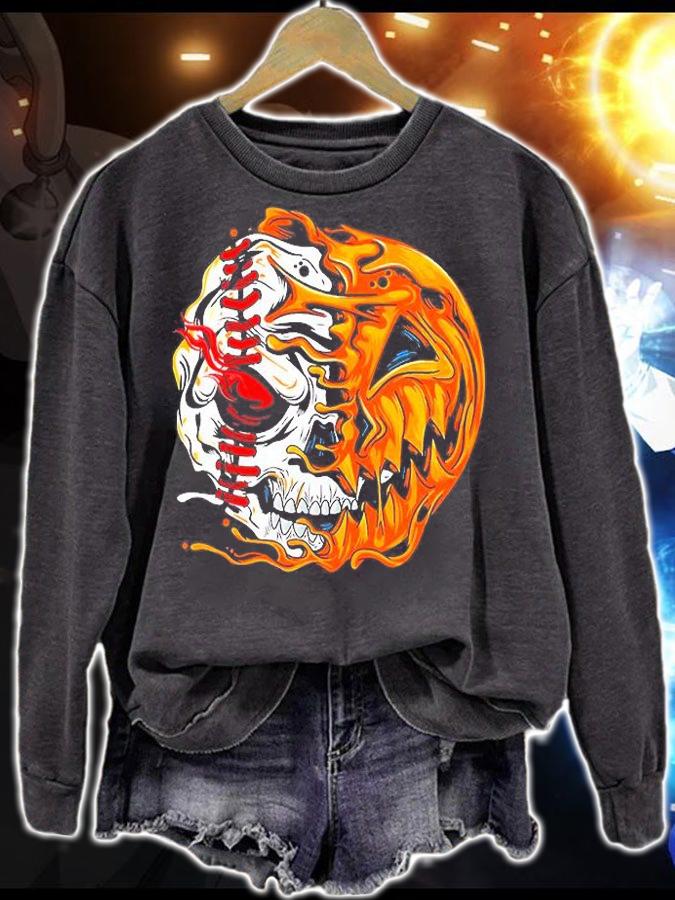Baseball Player Halloween Pumpkin Skeleton Skull T-Shirt t-shirt sweatshirt