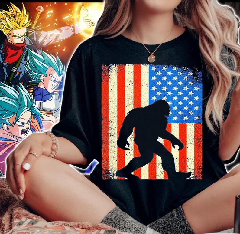 Bigfoot Sasquatch I Believe Patriot American Flag t-shirt woman shirt
