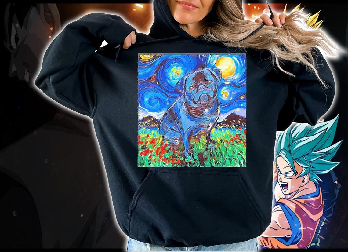 Black Pug Starry Night Van Gogh t-shirt hoodie
