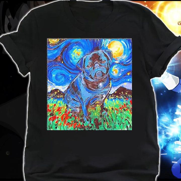 Black Pug Starry Night Van Gogh t-shirt shirt