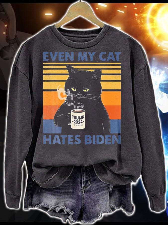 Even My Cat Hates Biden Funny Coffee Cat Trump 2024 T-Shirt t-shirt sweatshirt
