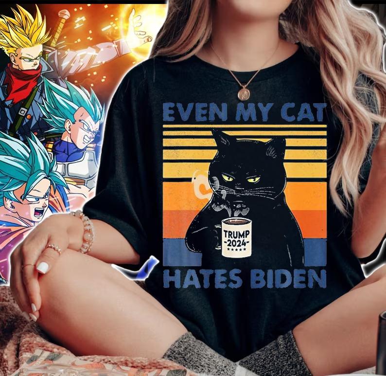Even My Cat Hates Biden Funny Coffee Cat Trump 2024 T-Shirt t-shirt woman shirt