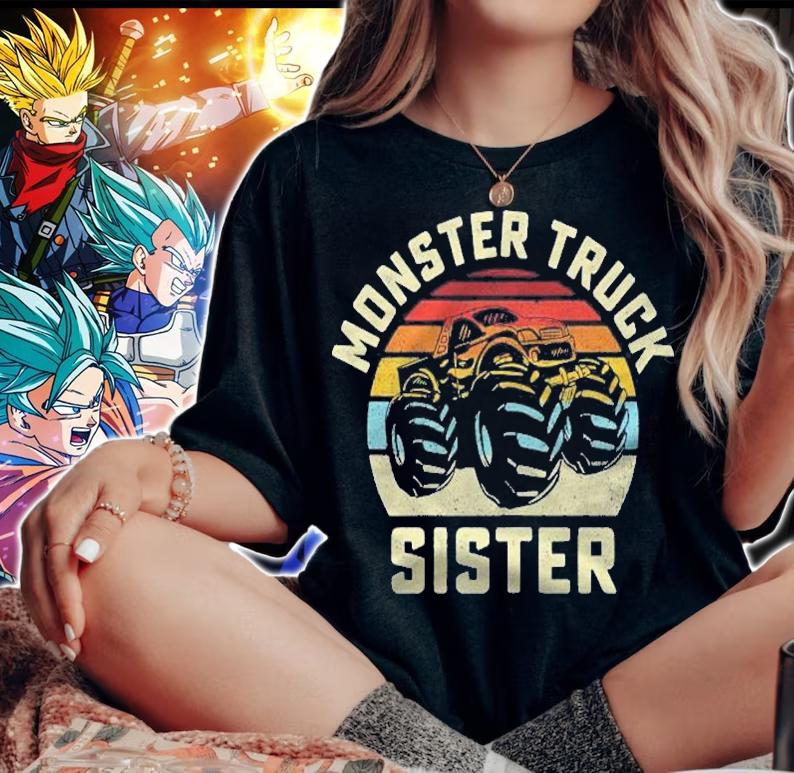 Monster Truck Sister Girls Vintage Retro Style Shirt t-shirt woman shirt