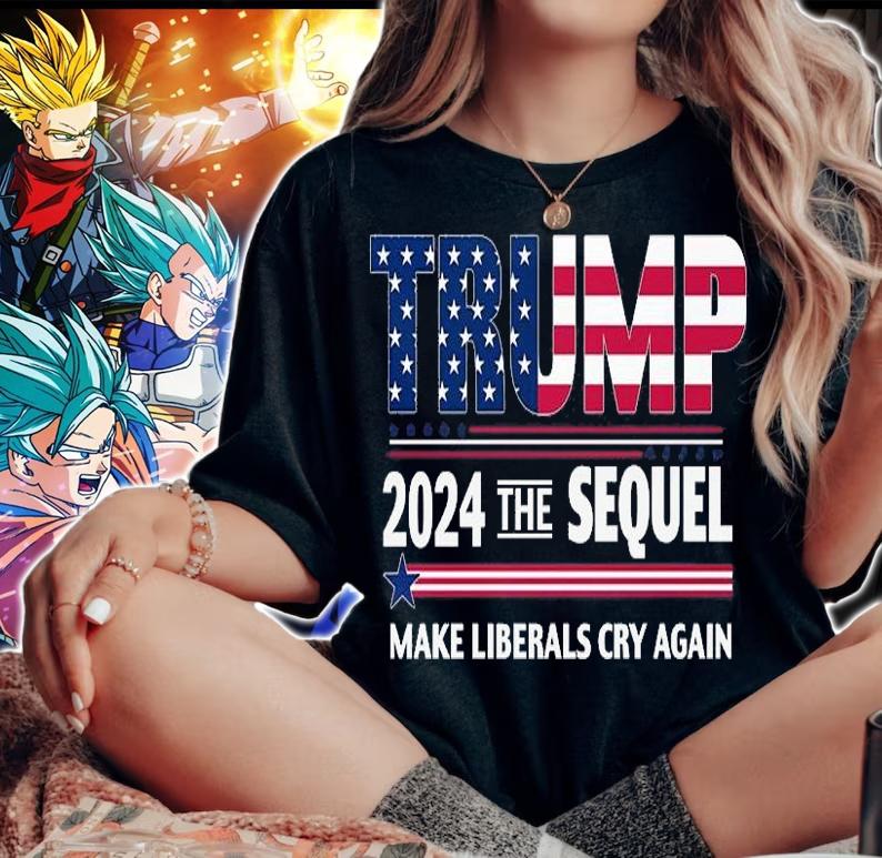 Trump 2024 The Sequel Make Liberals Cry Again USA Flag Vintage T-Shirt t-shirt woman shirt