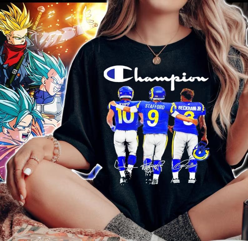 Champion Los Angeles Rams Kupp Stafford Beckham JR signature shirt t-shirt woman shirt