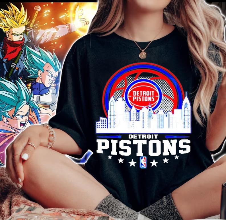 Detroit Pistons NBA City Skyline T-Shirt t-shirt woman shirt